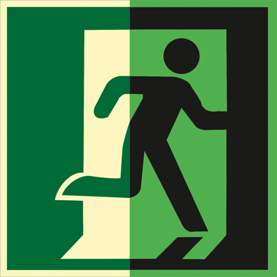 Знак E01-02 Выход здесь (Правосторонний) (Фотолюминесцентный Пластик 200 x 200)