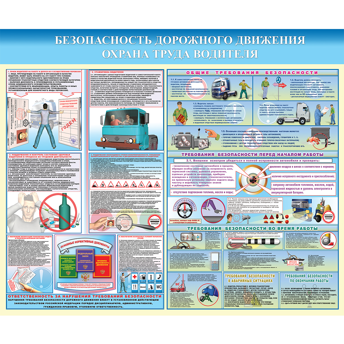 Стенд "Безопасность дорожного движения. Охрана труда водителя СТ120 (Пластик 1000 х 1200 х 3)"